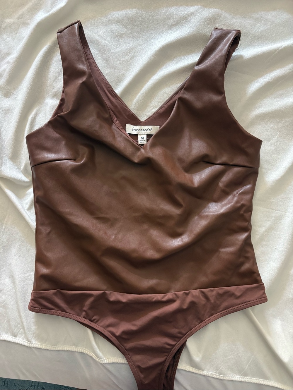 Francesca's Collections Brown Faux-Leather body suit